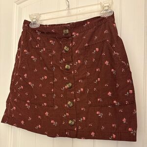 American Eagle Outfitters Brown Skirt with Pink Floral Accents SMALL
